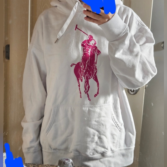 Polo Ralph Lauren White Size L Hoodie Big Polo Logo Oversized Fleece Pullover - Picture 9 of 10